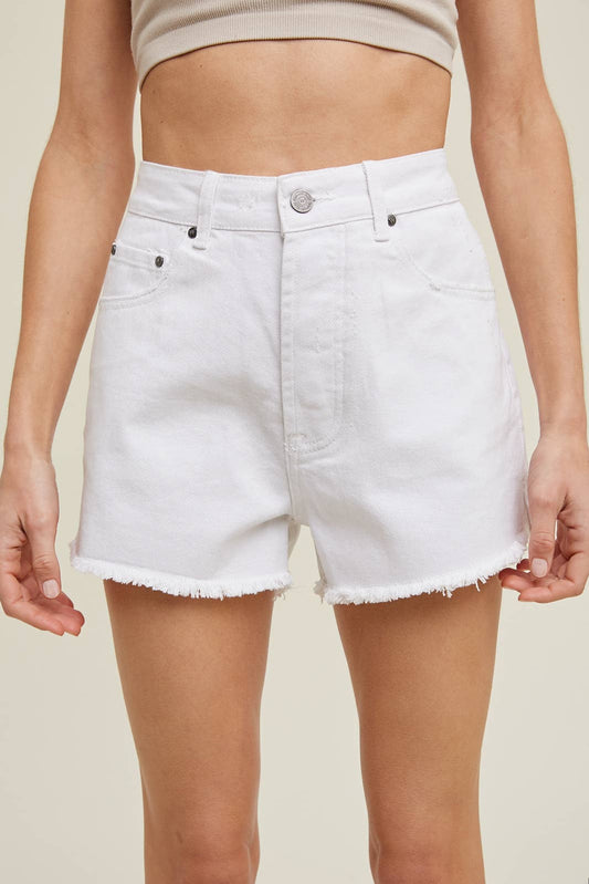 COTTON DENIM SHORTS WITH DISTRESSED DETAIL / WL23-8298: S / WHITE