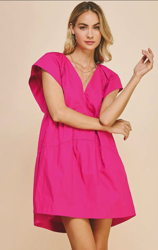 Sleeveless Tiered Mini Dress-Pink
