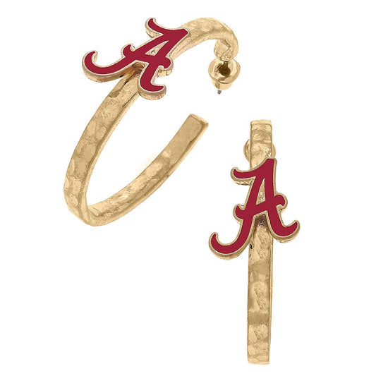 Alabama Crimson Tide Enamel Logo Hoop Earrings in Crimson
