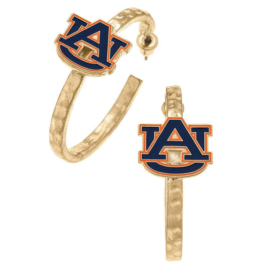 Auburn Tigers Enamel Logo Hoop Earrings in Navy/Burnt Orange