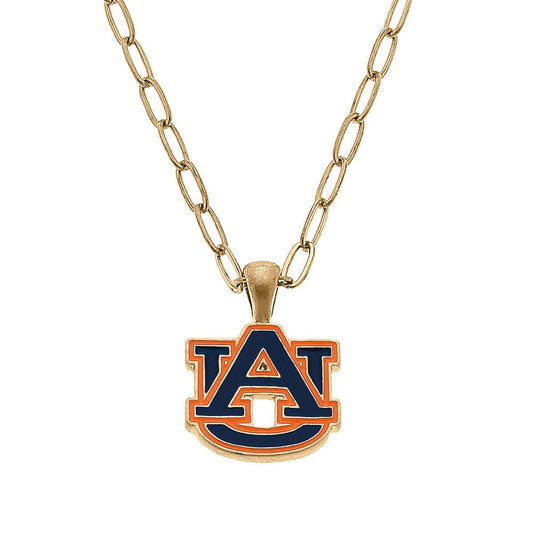 Auburn Tigers Enamel Pendant Necklace in Navy/Burnt Orange